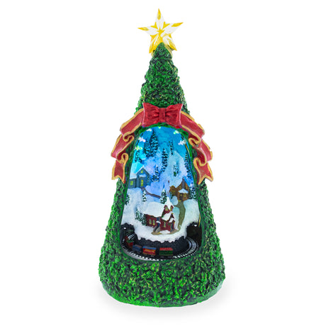 Resin LED Animated Village Scene Tabletop Christmas Tree 13 Inches in Green color Triangle