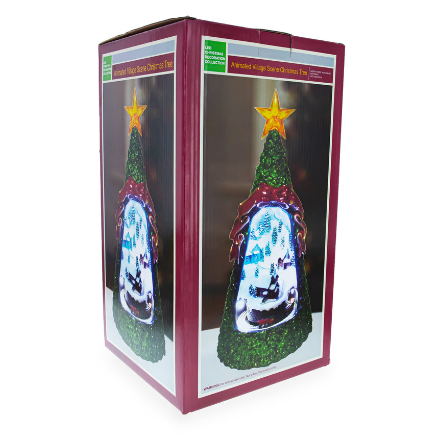 Árbol de Navidad de mesa con escena de pueblo animado LED de 13 pulgadas