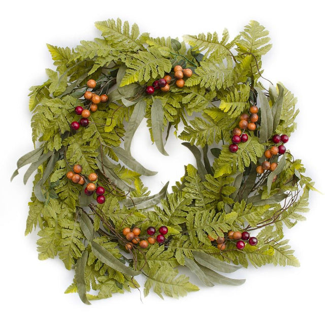 Resin Fern and Berry Christmas Wreath 20 Inches in Green color