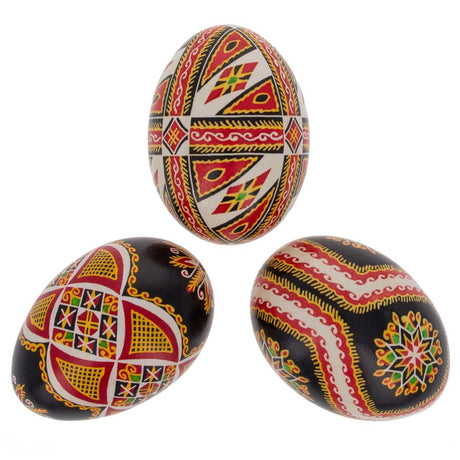 Eggshell Set of 3 Authentic Blown Real Eggshell Ukrainian Easter Egg Pysanka in Red color Oval