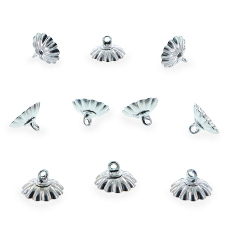 Metal 10 Fluted Bell-Flower Silver Brass Metal Ornament Caps - Ball or Egg Top Findings, End Caps 0.39 Inches (10 mm) in Silver color