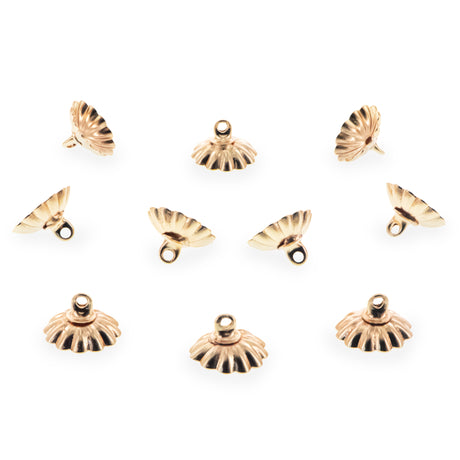 Metal 10 Fluted Bell-Flower Gold Brass Metal Ornament Caps - Ball or Egg Top Findings, End Caps   0.39 Inches (10 mm) in Gold color