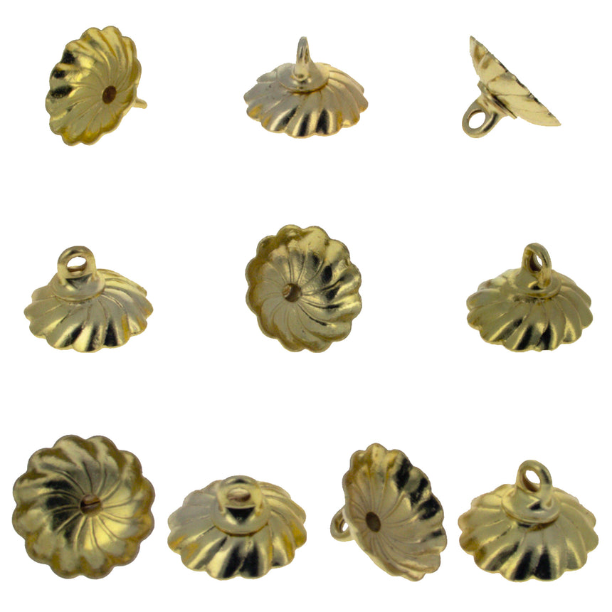 Pewter 10 Medium Gold Tone Metal Ornament Caps - Ball or Egg Top Findings, End Caps 0.38 Inches (10mm) in Gold color