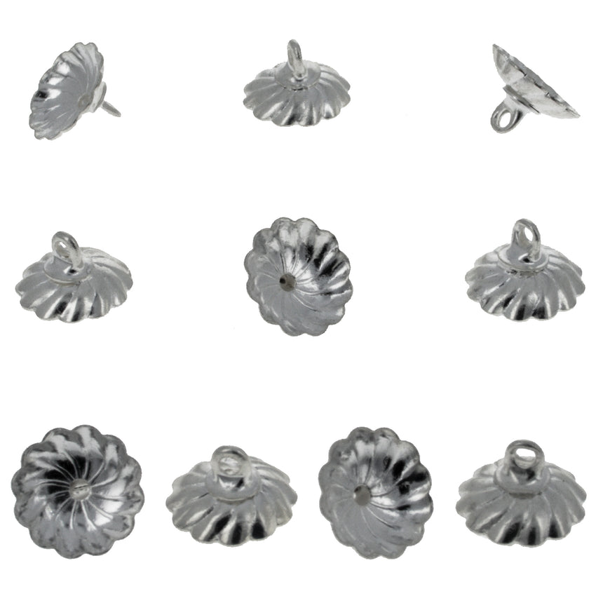 Pewter 10 Silver Tone Metal Ornament Caps - Ball or Egg Top Findings, End Caps 0.38 Inches (10mm) in Silver color