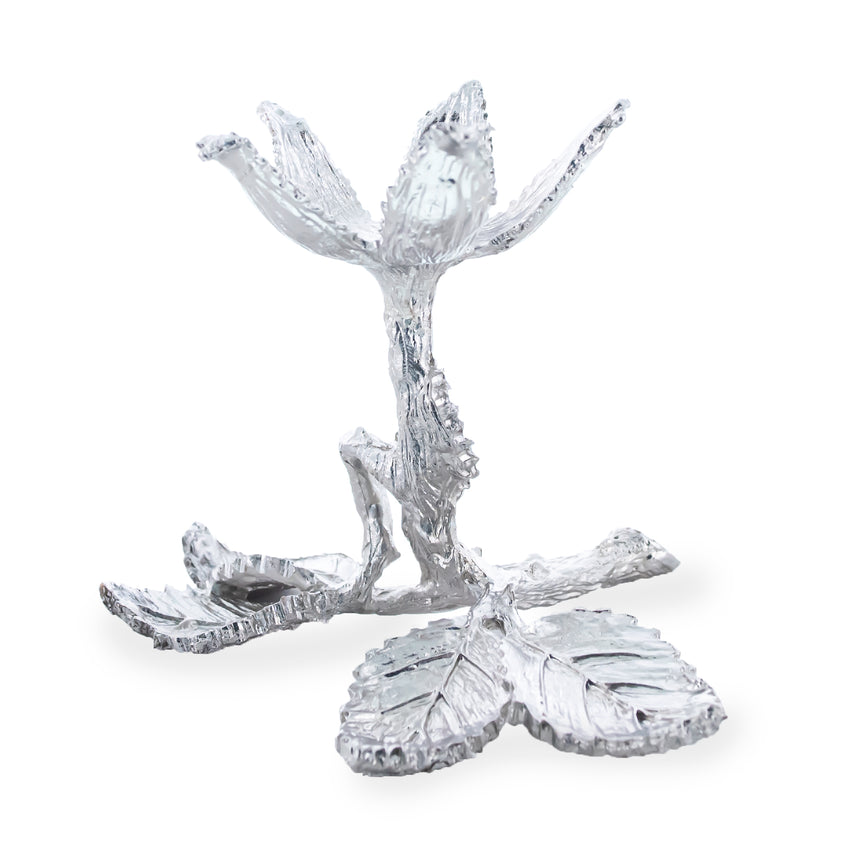 Metal Silver Leaf and Branch Egg Stand Holder Display in Silver color