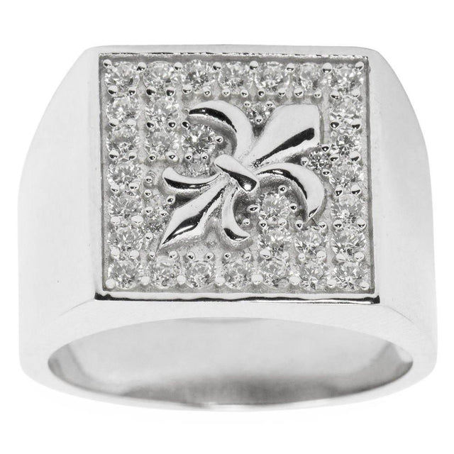 Sterling Silver Fleur de Lis Sterling Silver Men's Ring (Size 9) in Silver color