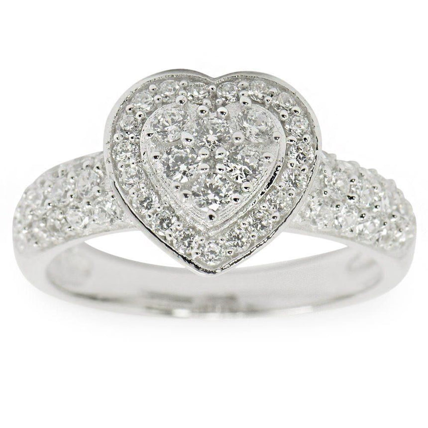 Sterling Silver Crystal Heart Sterling Silver Women's Ring (Size 6) in Silver color