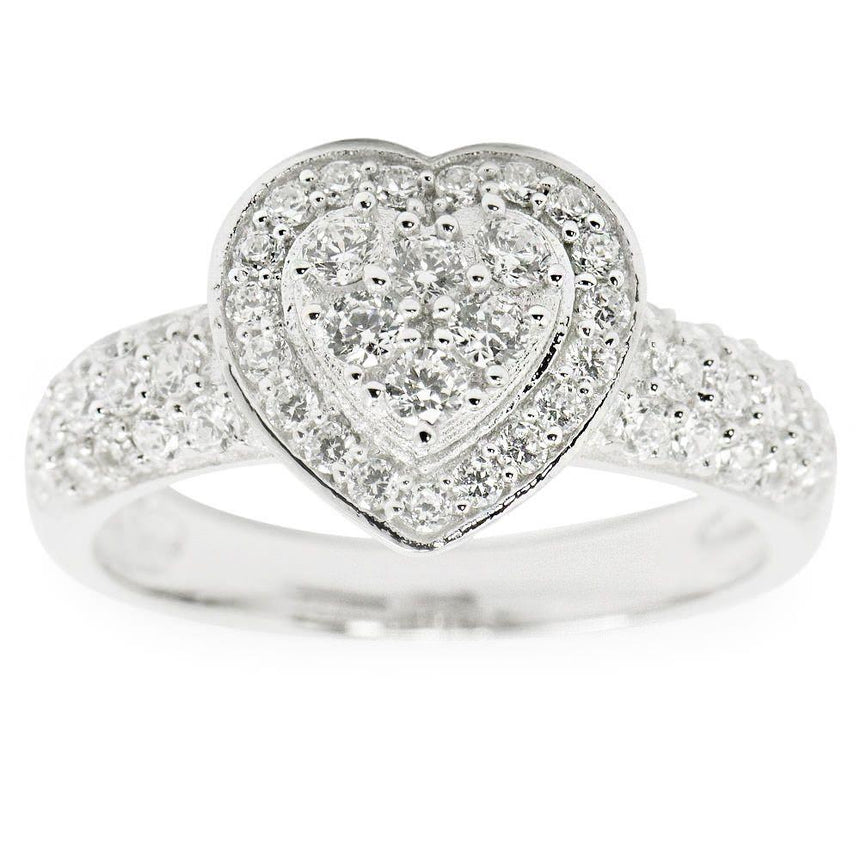 Sterling Silver Crystal Heart Sterling Silver Women's Ring (Size 7) in Silver color