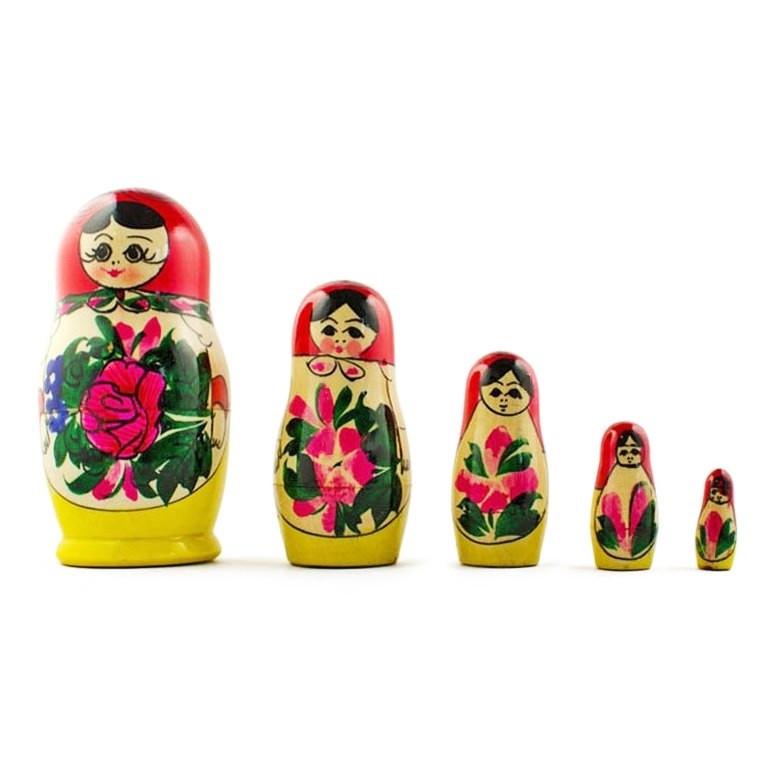 Set of 5 Unpainted Wooden Nesting Dolls Craft 6 Inches