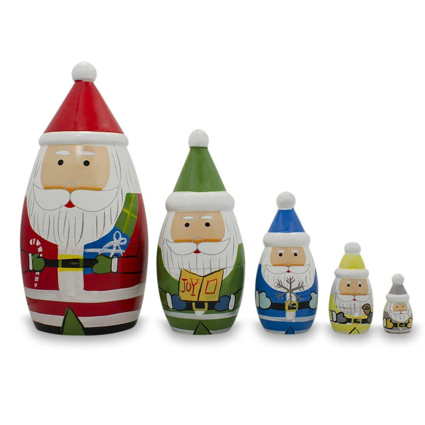 Wood Set of 5 Multicolor Santa with Christmas Gifts Wooden Nesting Dolls 5.5 Inches in Red color