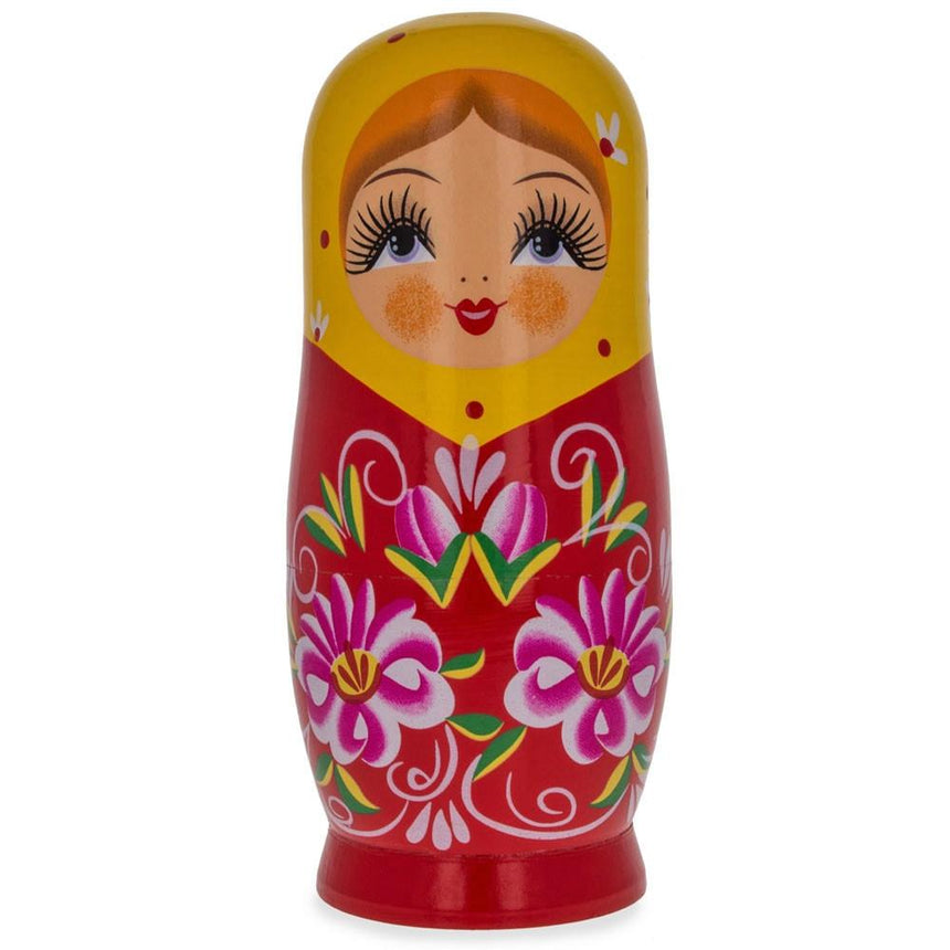 Wood Matryoshka Wooden Nesting Doll Piggy Bank 6.5 Inches in Red color