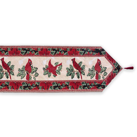 Cardinal, Mistletoe Poinsettia Christmas Tablecloth Holiday Runner 77 Inches ,dimensions in inches: 77 x 69.5 x 13.5