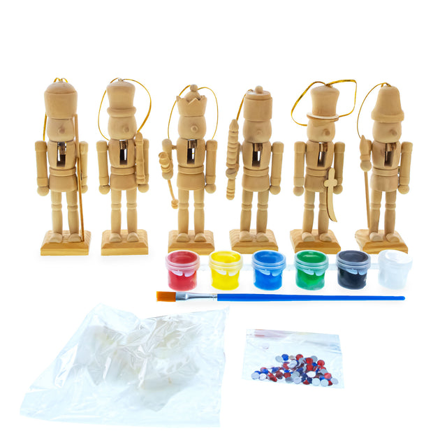 Wood Set of 6 Unfinished Wooden Nutcrackers DIY Craft Kit 5 Inches in Beige color