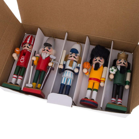 5 Sport Players Nutcrackers: Football, Golfer, Baseball, Basketball, Soccer ,dimensions in inches: 5 x 10 x 6