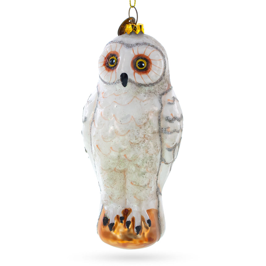 Glass White Owl Premium Blown Glass Christmas Ornament in White color