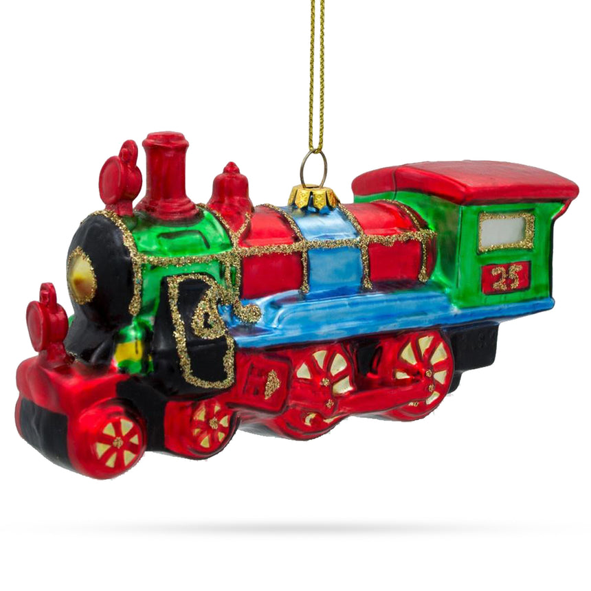 Glass Steam Train Blown Glass Christmas Ornament in Multi color