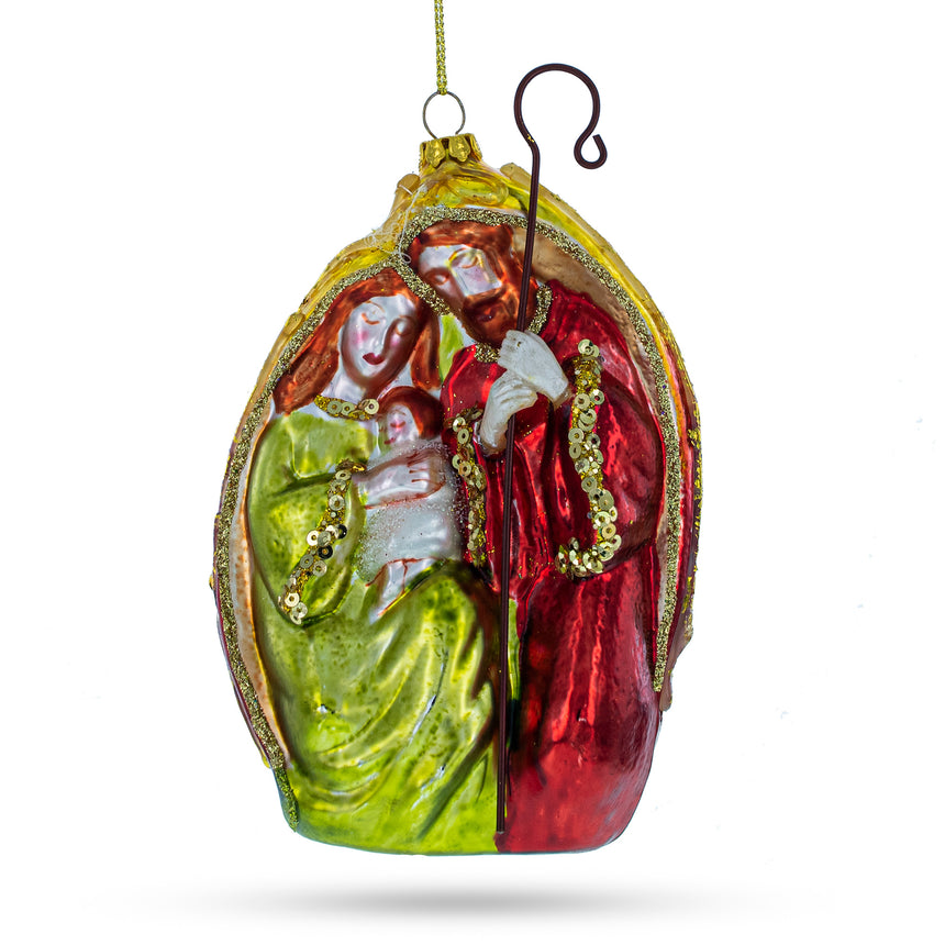 Glass Sacred Nativity Scene Blown Glass Christmas Ornament in Red color