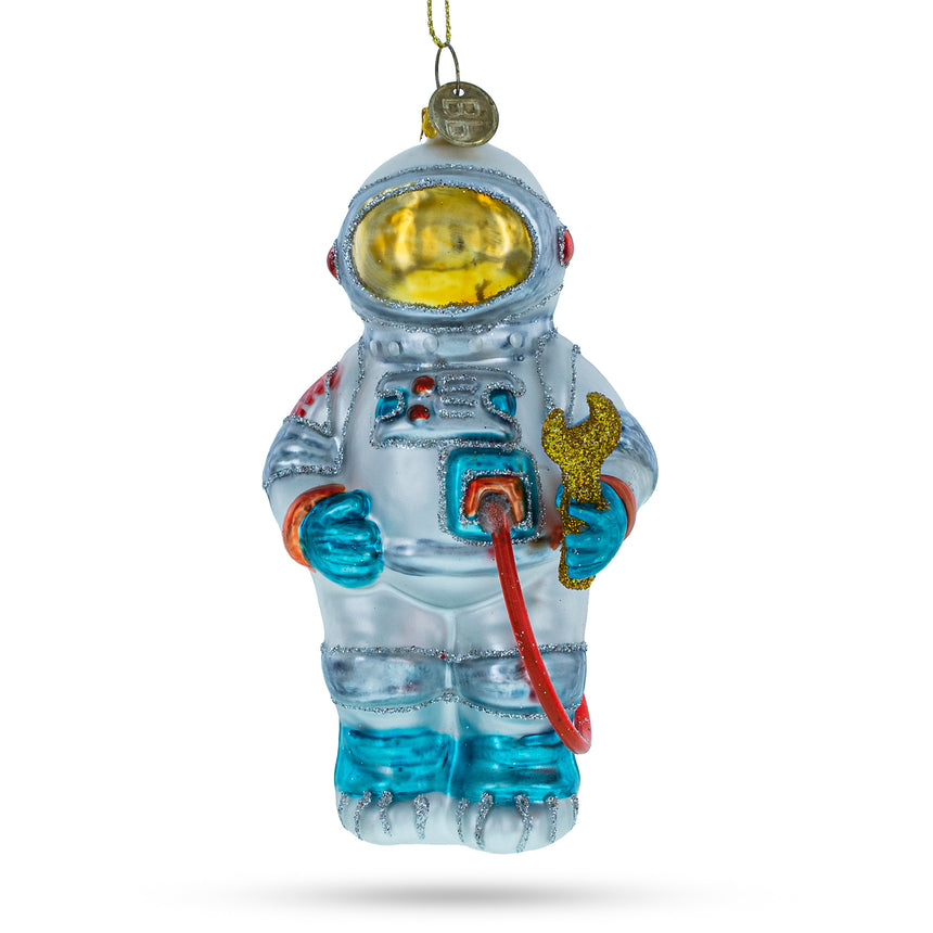 Glass Astronaut in Open Space Glass Christmas Ornament in Silver color