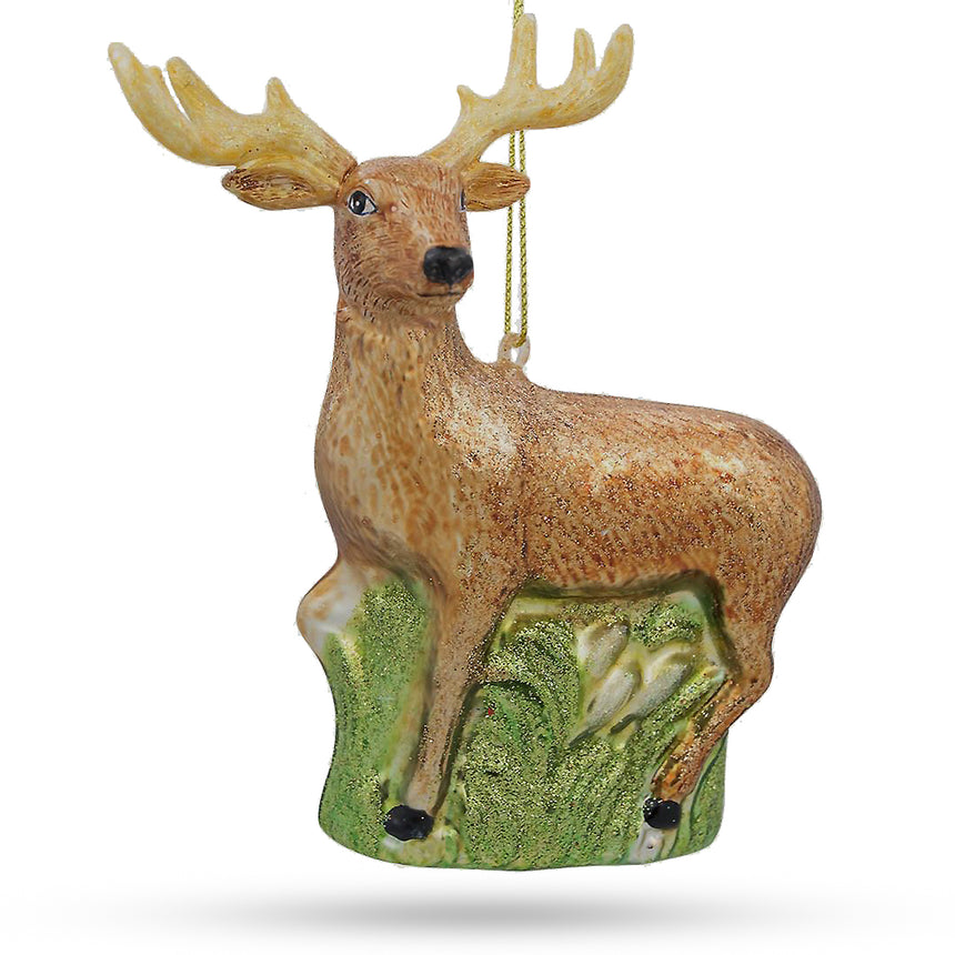 Glass White-Tailed Deer Blown Glass Christmas Ornament in Brown color