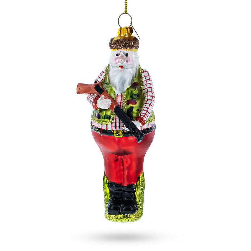 Glass Lumberjack Hunter Santa Blown Glass Christmas Ornament in Multi color