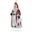 Glass Santa Claus Guided by White Reindeer - Festive Blown Glass Christmas Ornament in Red color