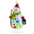 Glass Snowman Holding Broom and Lantern Glass Christmas Ornament in Multi color