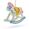 Glass Baby Girl's Pink Rocking Horse Glass Christmas Ornament in White color