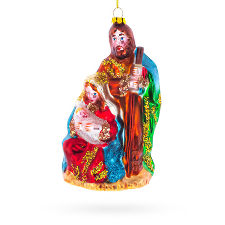 Glass Sacred Holy Family Blown Glass Christmas Ornament in Multi color