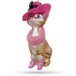 Glass Elegant Lady Cat with Pink Hat Masterful Blown Glass Christmas Ornament in Pink color