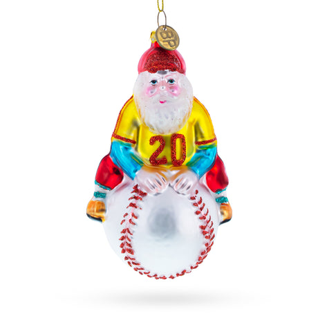 Glass Festive Santa Baseball Player - Handcrafted Blown Glass Christmas Ornament in Multi color