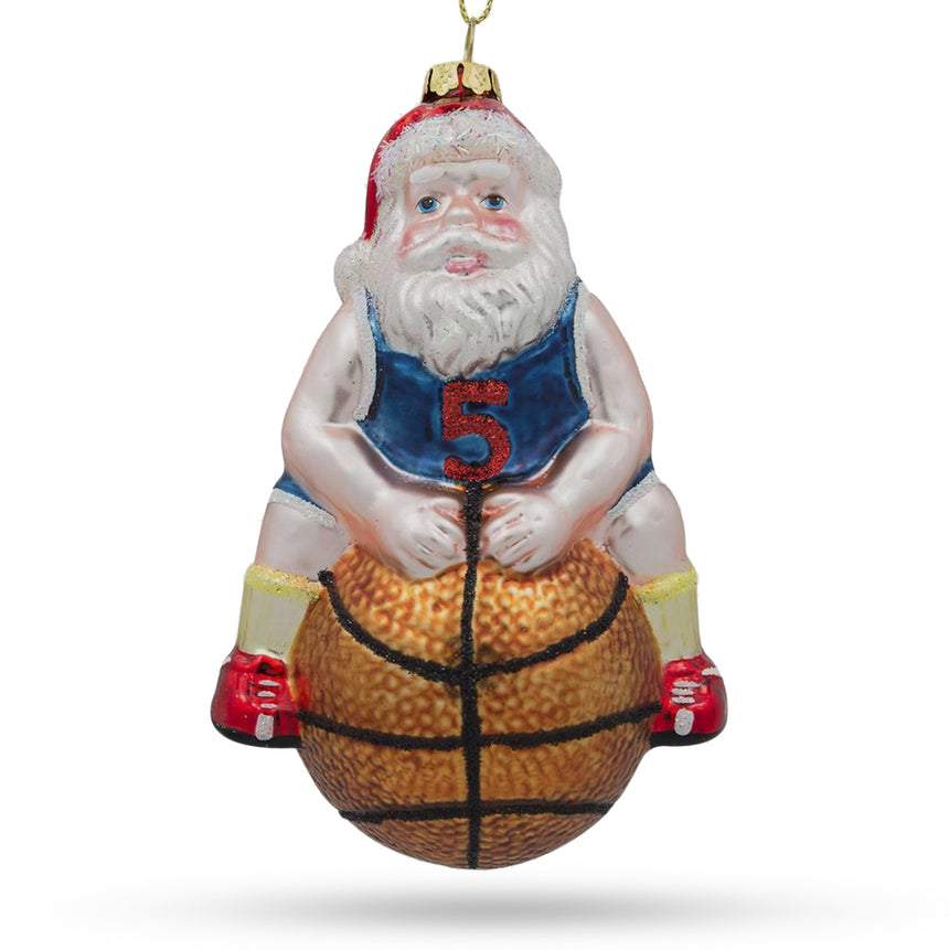 Glass Santa Basketball Player Blown Glass Christmas Ornament in Multi color