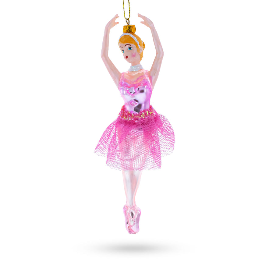 Glass Dancing Ballerina in Pink Dress -Blown Glass Christmas Ornament in Pink color