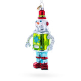 Glass Whimsical Robot Blown Glass Christmas Ornament in Green color