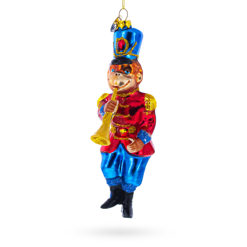 Glass Monkey Nutcracker with Trumpet Glass Christmas Ornament in Red color