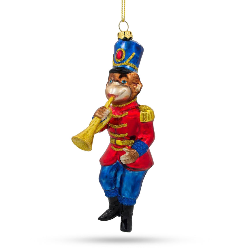 Glass Monkey Nutcracker with Trumpet Glass Christmas Ornament in Red color