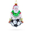 Glass Santa Seated on Soccer Ball Blown Glass Christmas Ornament in Multi color