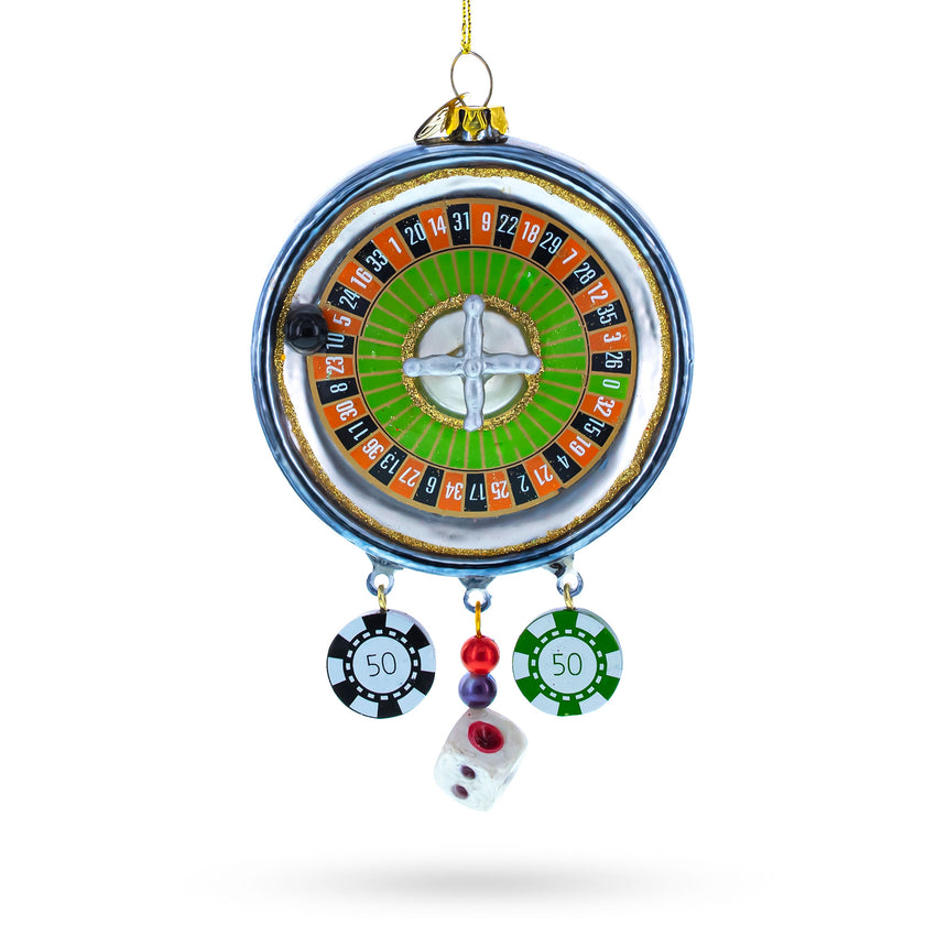 Glass Roulette and Casino Poker Chip Glass Christmas Ornament in Multi color