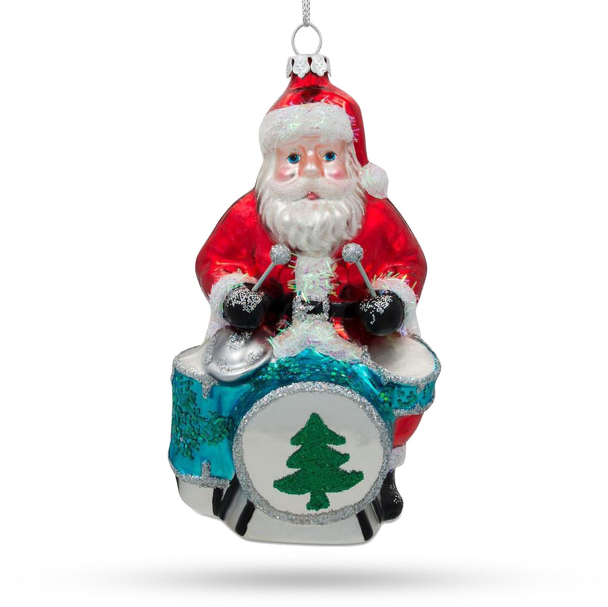 Glass Santa Playing Drums Blown Glass Christmas Ornament in Multi color