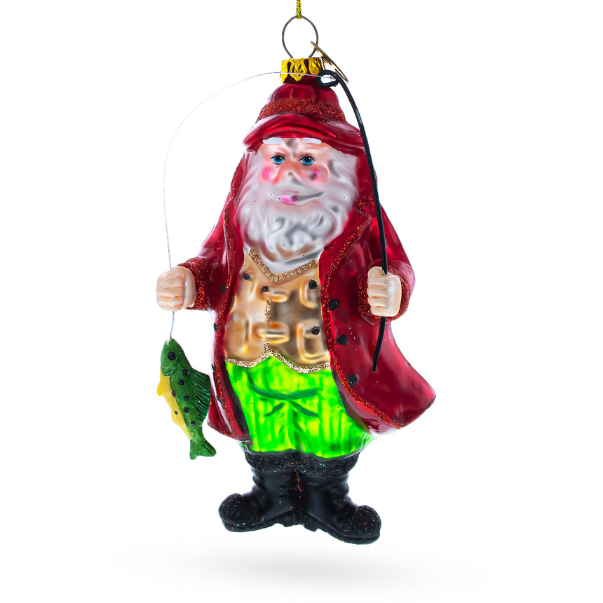 Glass Santa Fishing Blown Glass Christmas Ornament in Multi color