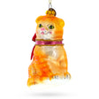 Glass Orange Cat Blown Glass Christmas Ornament in Orange color