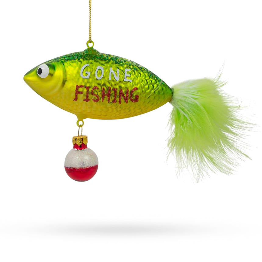 Glass Gone Fishing Blown Glass Christmas Ornament in Multi color