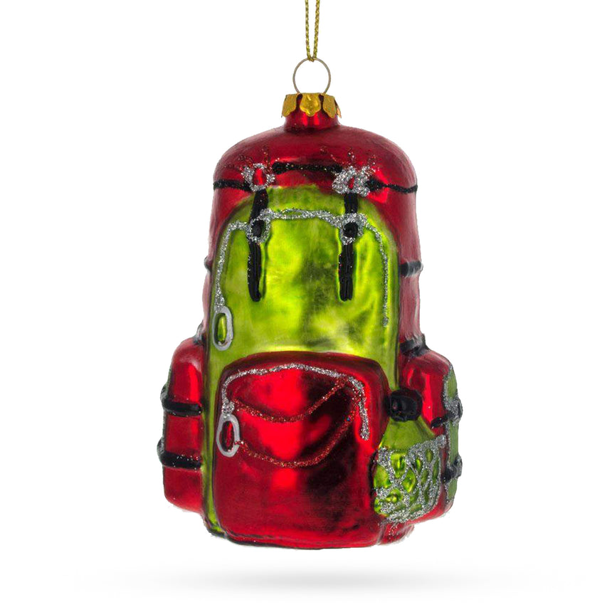 Glass Hiking/ Camping Travel Backpack Glass Christmas Ornament in Multi color