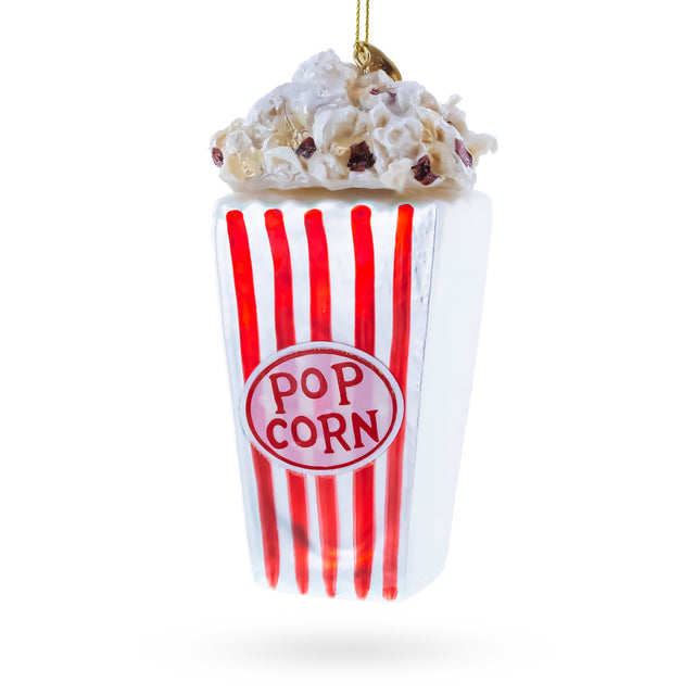 Glass Popcorn Bucket for Movie Enthusiast Glass Christmas Ornament in Red color