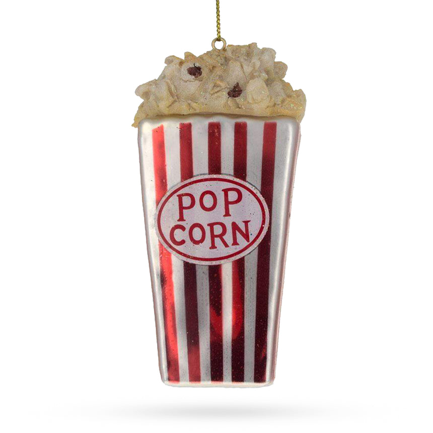 Glass Popcorn Bucket for Movie Enthusiast Glass Christmas Ornament in Red color