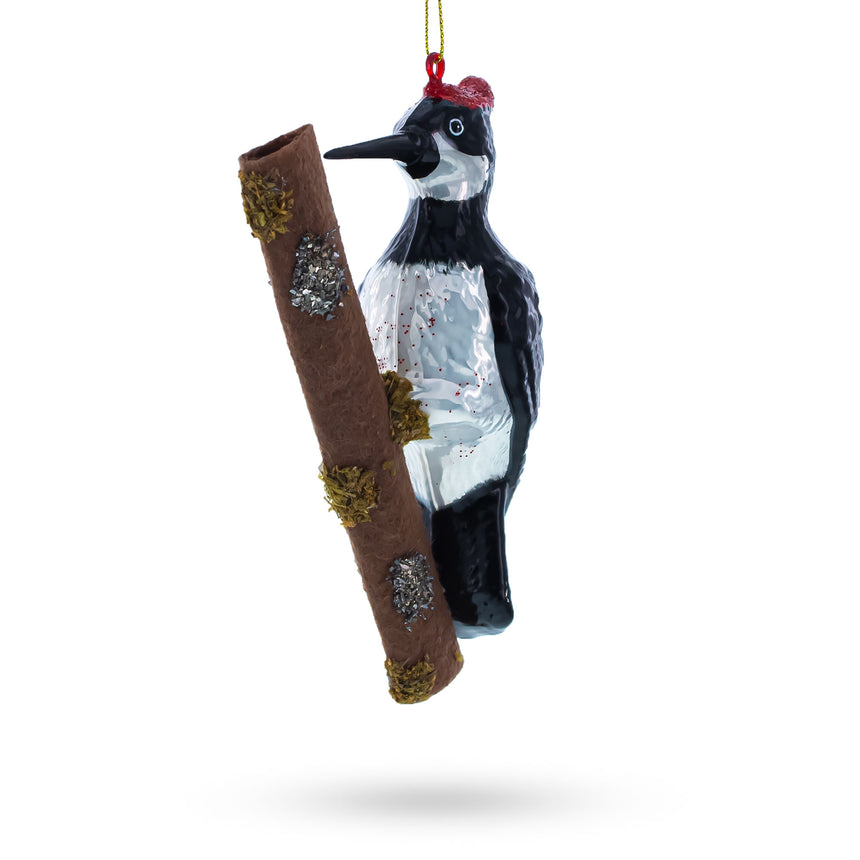 Glass Woodpecker Perched on a Branch Glass Christmas Ornament in Multi color