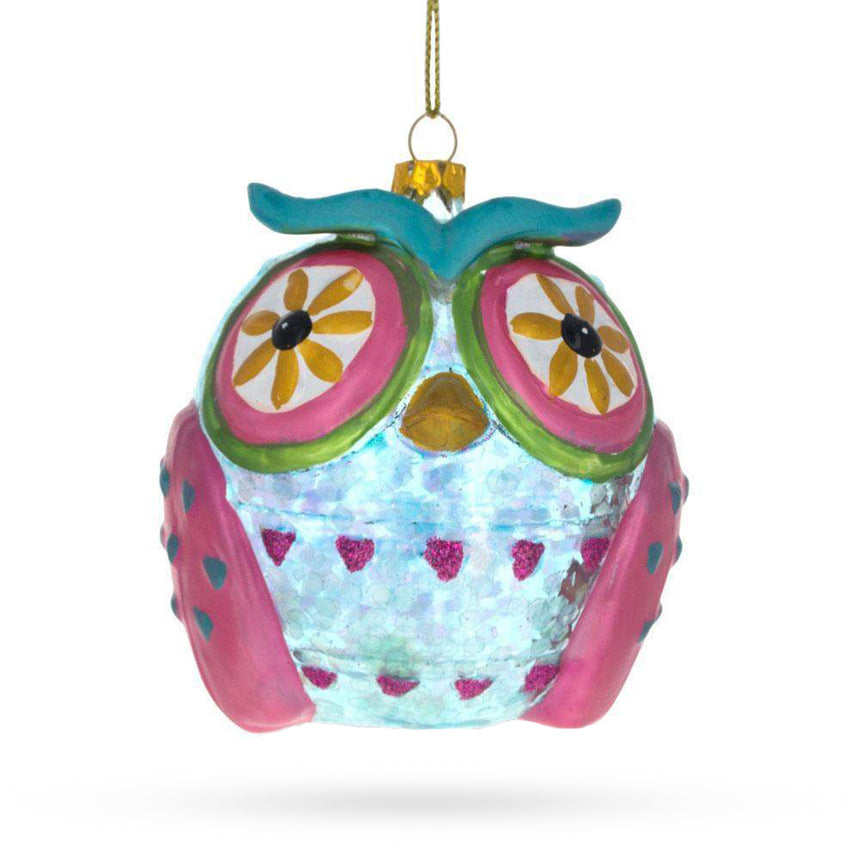 Glass Sage Wise Owl Blown Glass Christmas Ornament in Multi color