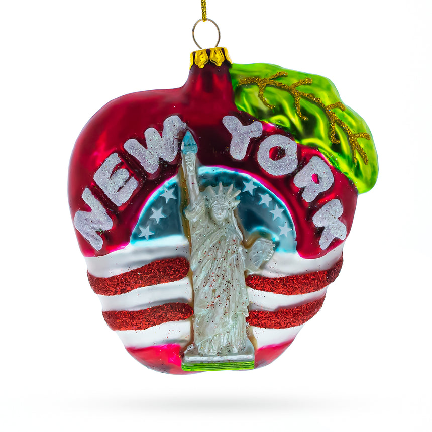 Glass New York City Apple Symbol Blown Glass Christmas Ornament in Red color