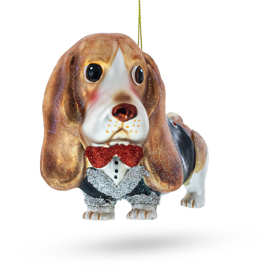 Glass Lovable Spaniel Dog Blown Glass Christmas Ornament in Brown color