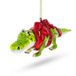 Glass Alligator Adorned with Gift Ribbon Glass Christmas Ornament in Multi color