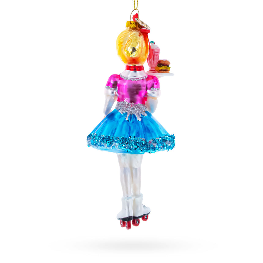 Waitress Carrying Food Blown Glass Christmas Ornament ,dimensions in inches: 6.89 x 2.76 x 2.52